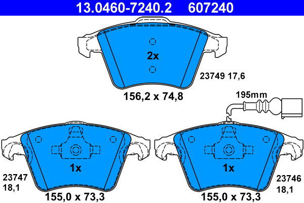 ATE 607240 Súprava brzdových doštičiek 13.0460-7240.2