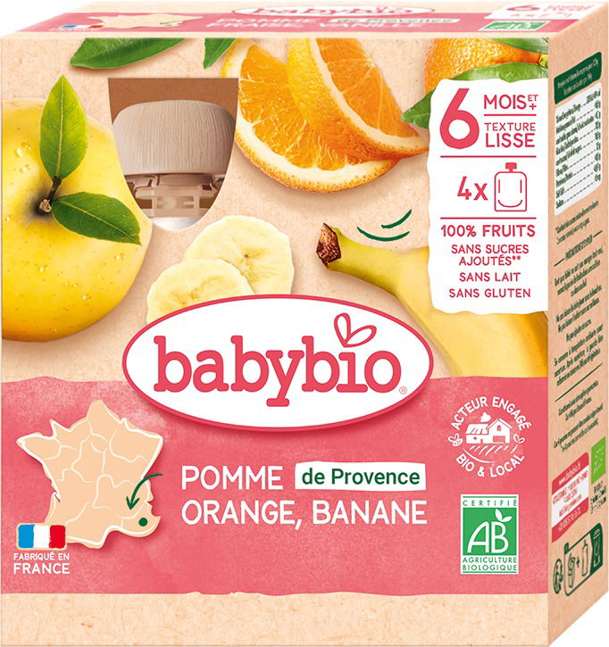 BABYBIO Jablko pomaranč banán 4× 90 g