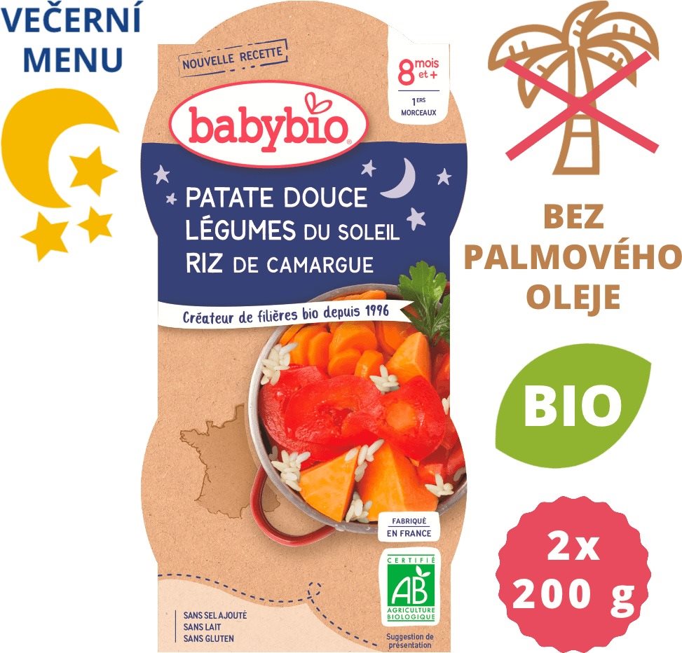 BABYBIO, Sladké zemiaky s letnou zeleninou, 2× 200 g