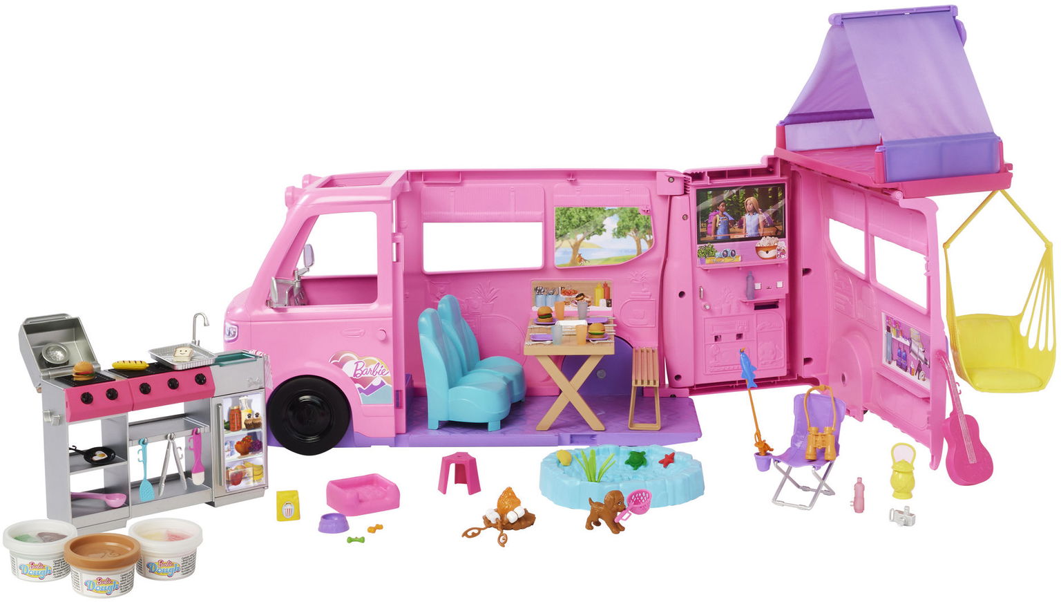 Barbie Karavan snov, stan, hojdačka, gril a doplnky
