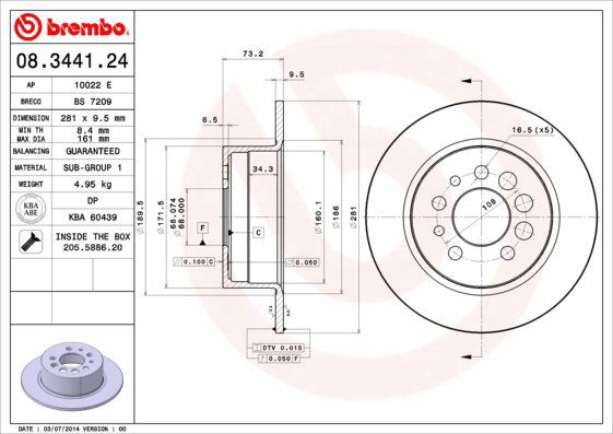 BREMBO brzdový kotúč 08.3441.24, súprava 2 ks