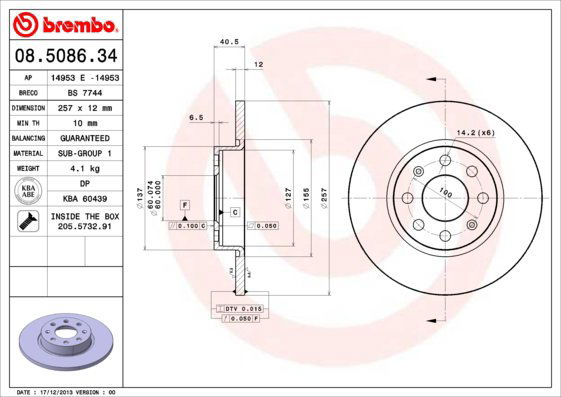 BREMBO brzdový kotúč 08.5086.34, súprava 2 ks
