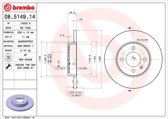 BREMBO brzdový kotúč 08.5149.14, súprava 2 ks
