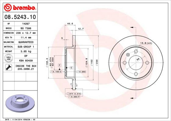 BREMBO brzdový kotúč 08.5243.10, sada 2 ks