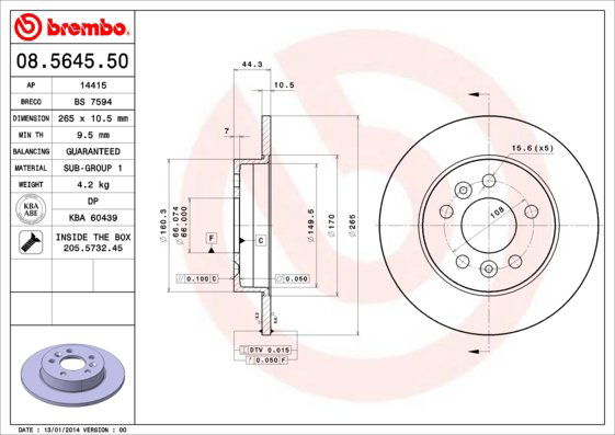 BREMBO brzdový kotúč 08.5645.50, sada 2 ks