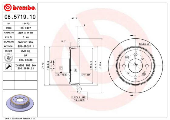 BREMBO brzdový kotúč 08.5719.10, sada 2 ks