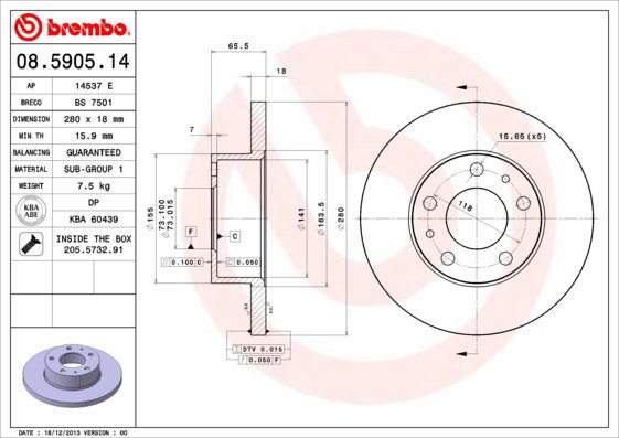 BREMBO brzdový kotúč 08.5905.14, súprava 2 ks