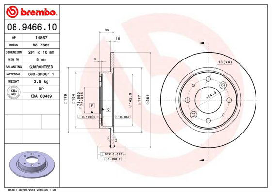 BREMBO brzdový kotúč 08.9466.10, sada 2 ks