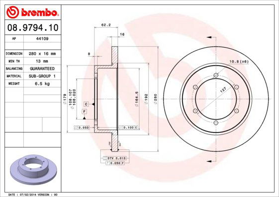 BREMBO brzdový kotúč 08.9794.10, súprava 2 ks