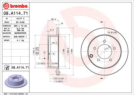 BREMBO brzdový kotúč 08.A114.71, súprava 2 ks