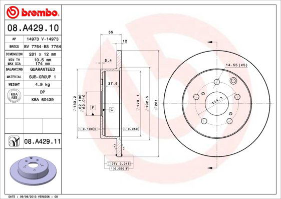 BREMBO brzdový kotúč 08.A429.11, sada 2 ks
