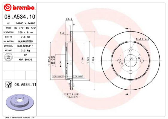 BREMBO brzdový kotúč 08.A534.11, súprava 2 ks