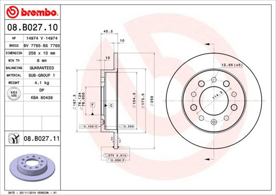 BREMBO brzdový kotúč 08.B027.11, sada 2 ks