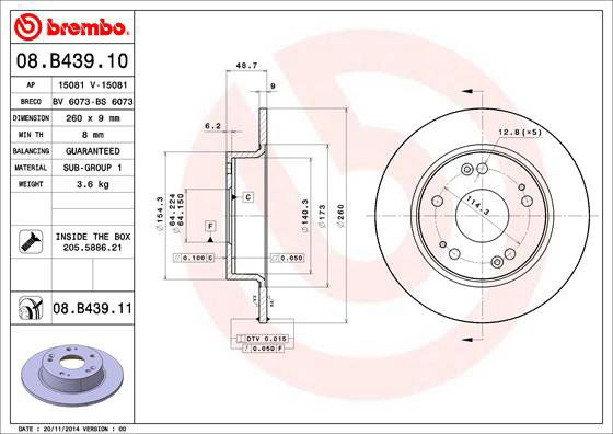 BREMBO brzdový kotúč 08.B439.11, sada 2 ks