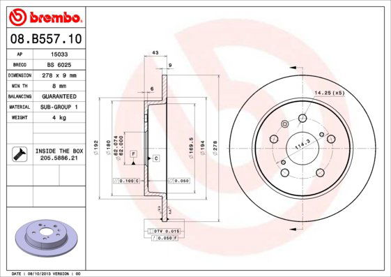 BREMBO brzdový kotúč 08.B557.10, súprava 2 ks