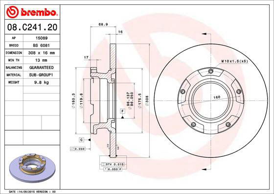 BREMBO brzdový kotúč 08.C241.20, súprava 2 ks