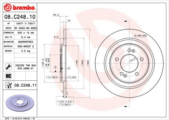 BREMBO brzdový kotúč 08.C248.11, súprava 2 ks