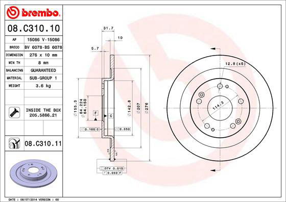 BREMBO brzdový kotúč 08.C310.11, sada 2 ks