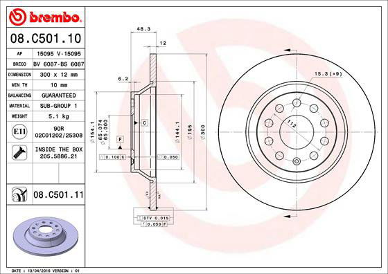BREMBO brzdový kotúč 08.C501.11, súprava 2 ks