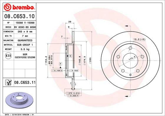 BREMBO brzdový kotúč 08.C653.11, súprava 2 ks