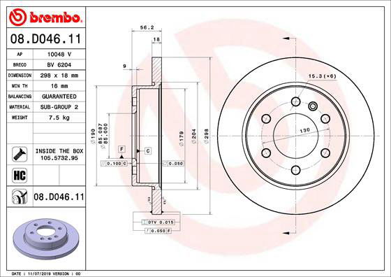 BREMBO brzdový kotúč 08.D046.11, súprava 2 ks
