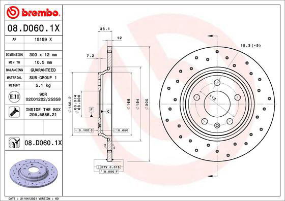 BREMBO brzdový kotúč 08.D060.1X, súprava 2 ks