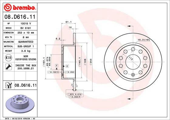 BREMBO brzdový kotúč 08.D616.11, súprava 2 ks