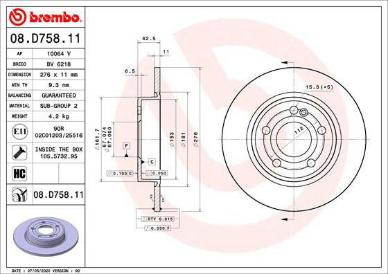 BREMBO brzdový kotúč 08.D758.11, súprava 2 ks