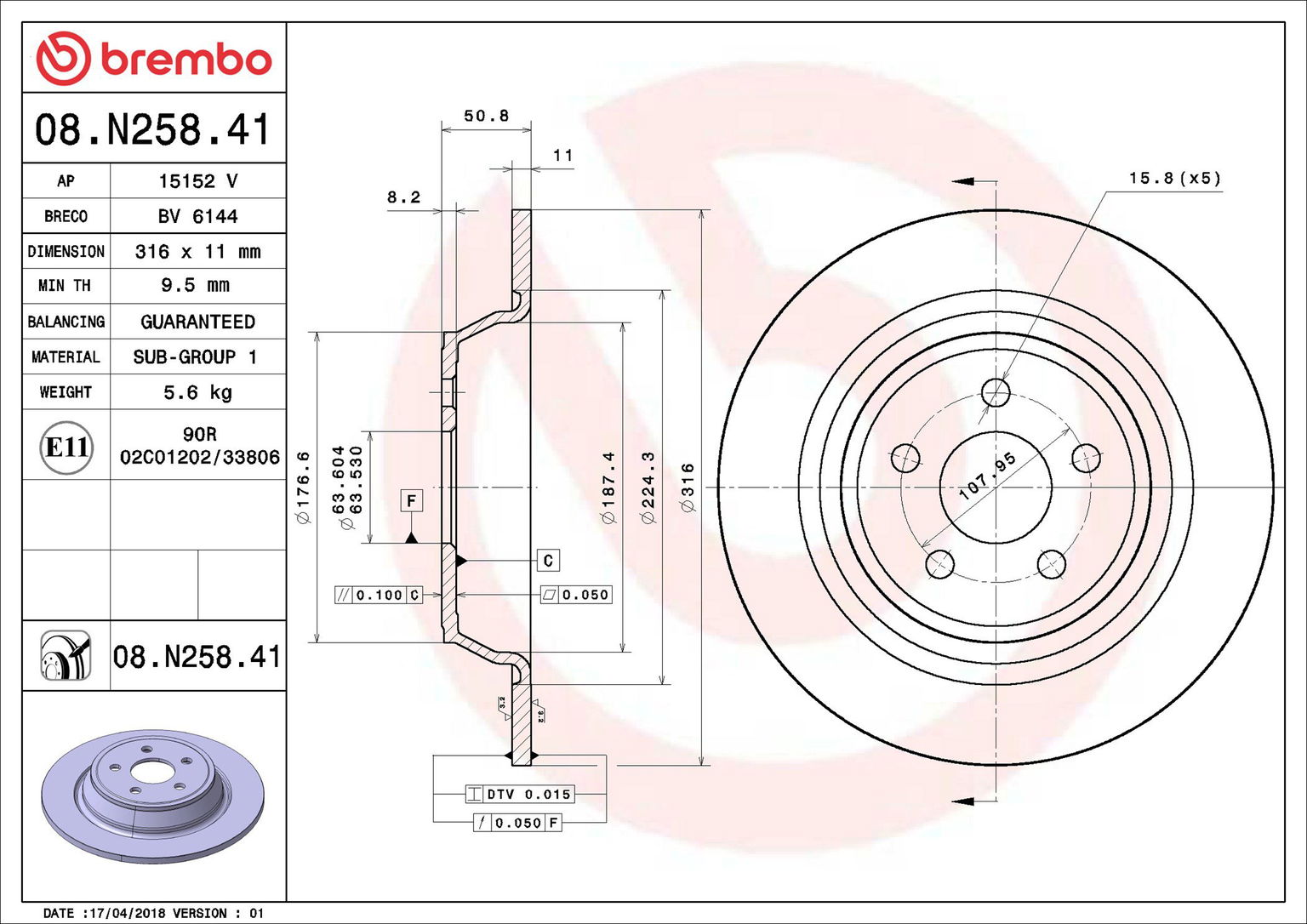 BREMBO brzdový kotúč 08.N258.41, súprava 2 ks
