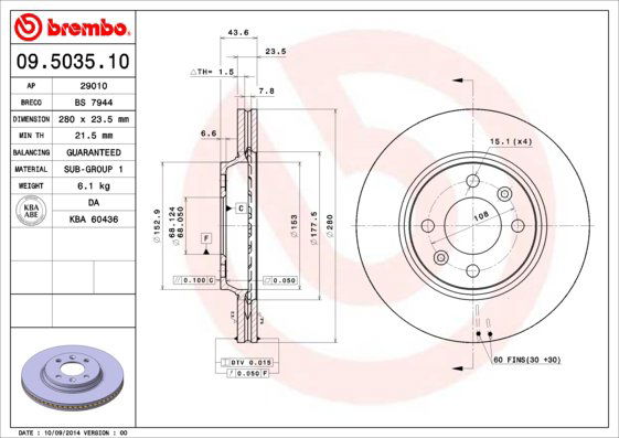 BREMBO brzdový kotúč 09.5035.10, súprava 2 ks
