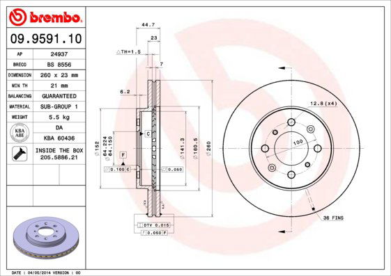 BREMBO brzdový kotúč 09.9591.10, súprava 2 ks