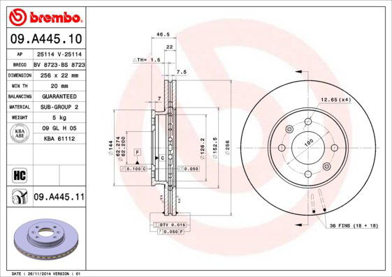 BREMBO brzdový kotúč 09.A445.11, súprava 2 ks