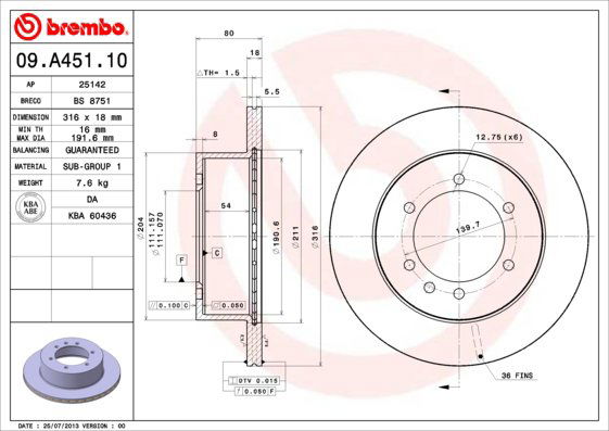 BREMBO brzdový kotúč 09.A451.10, súprava 2 ks