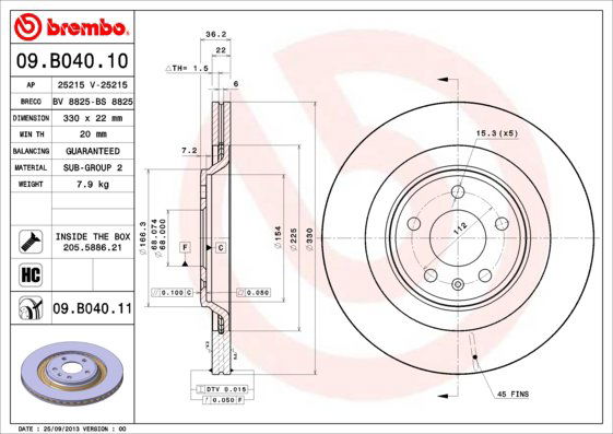 BREMBO brzdový kotúč 09.B040.11, sada 2 ks