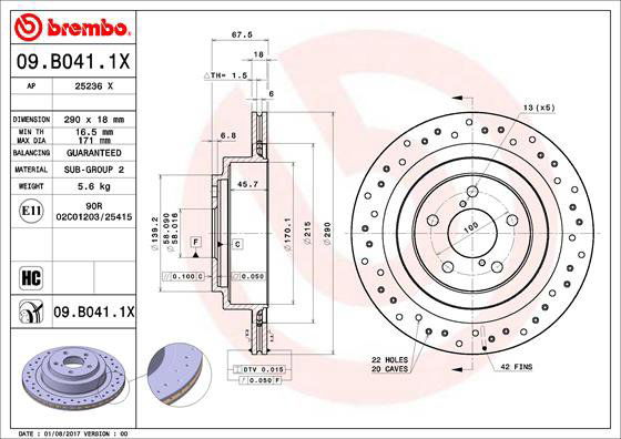 BREMBO brzdový kotúč 09.B041.1X, súprava 2 ks