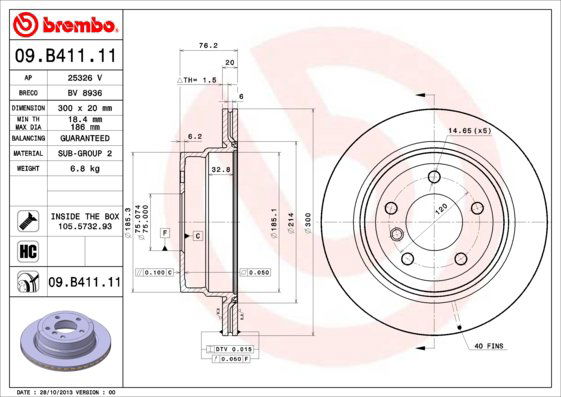 BREMBO brzdový kotúč 09.B411.11, sada 2 ks