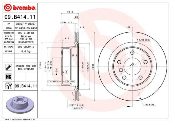 BREMBO brzdový kotúč 09.B414.11, sada 2 ks
