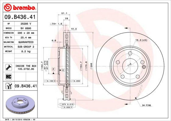 BREMBO brzdový kotúč 09.B436.41, sada 2 ks