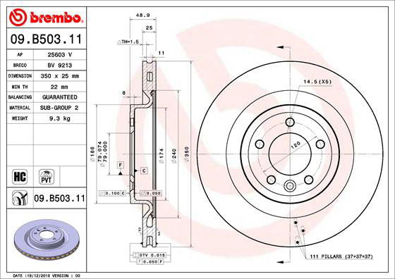 BREMBO brzdový kotúč 09.B503.11, sada 2 ks