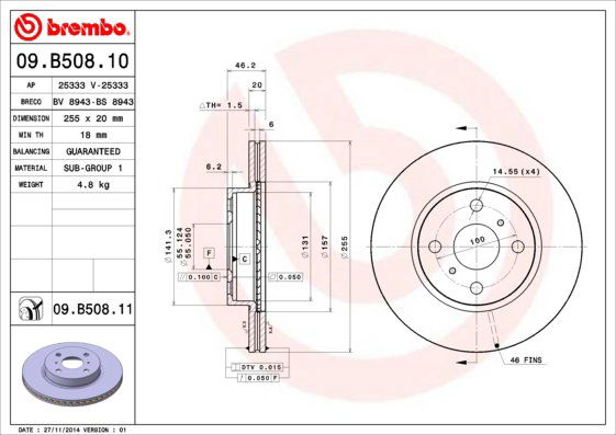 BREMBO brzdový kotúč 09.B508.11, súprava 2 ks