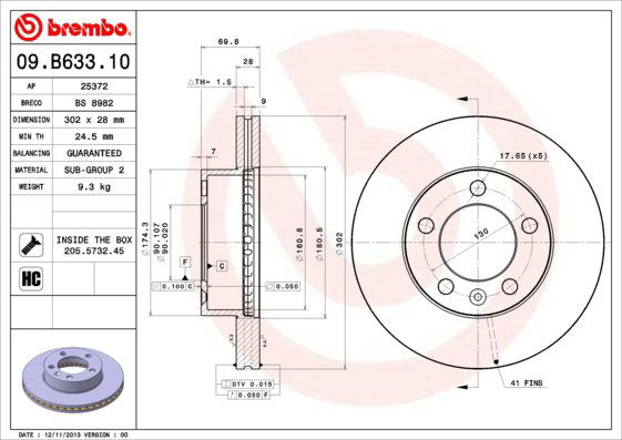 BREMBO brzdový kotúč 09.B633.10, sada 2 ks