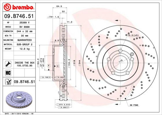 BREMBO brzdový kotúč 09.B746.51, sada 2 ks