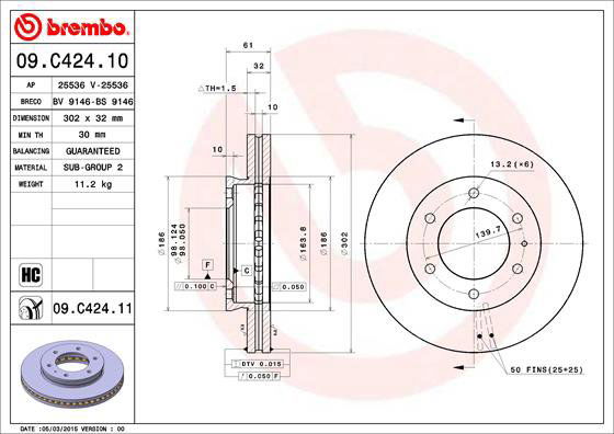 BREMBO brzdový kotúč 09.C424.11, sada 2 ks