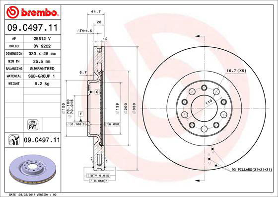 BREMBO brzdový kotúč 09.C497.11, sada 2 ks