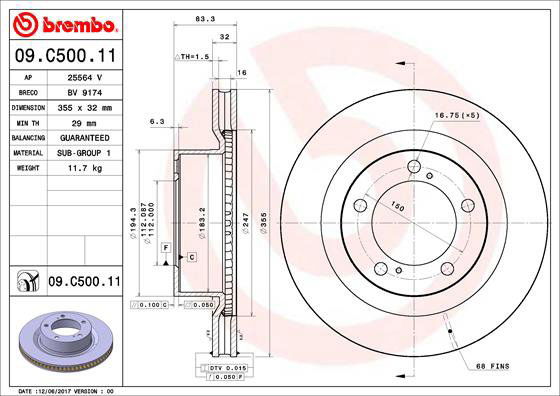 BREMBO brzdový kotúč 09.C500.11, sada 2 ks