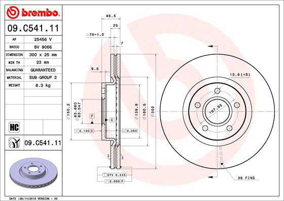 BREMBO brzdový kotúč 09.C541.11, sada 2 ks