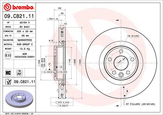 BREMBO brzdový kotúč 09.C821.11, súprava 2 ks