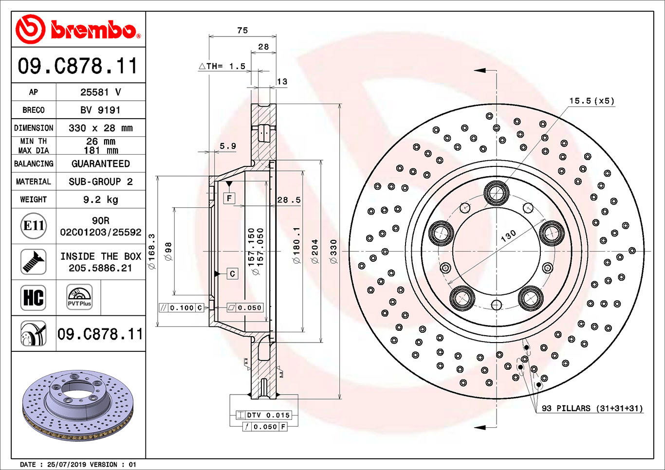 BREMBO brzdový kotúč 09.C878.11, súprava 2 ks