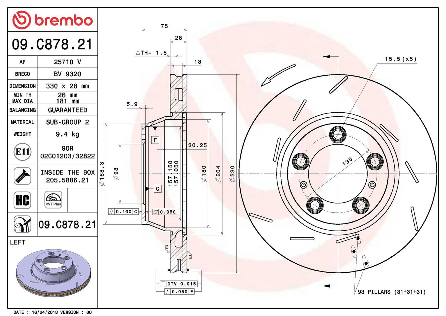 BREMBO brzdový kotúč 09.C878.21, súprava 2 ks