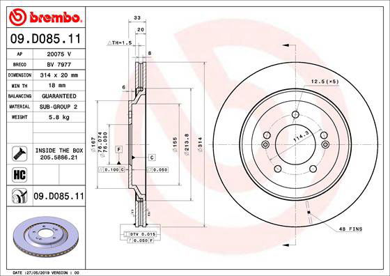BREMBO brzdový kotúč 09.D085.11, súprava 2 ks